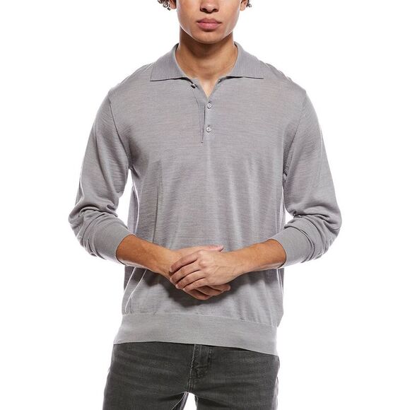 Eton MensFine Knit Wool Polo Shirt Grey